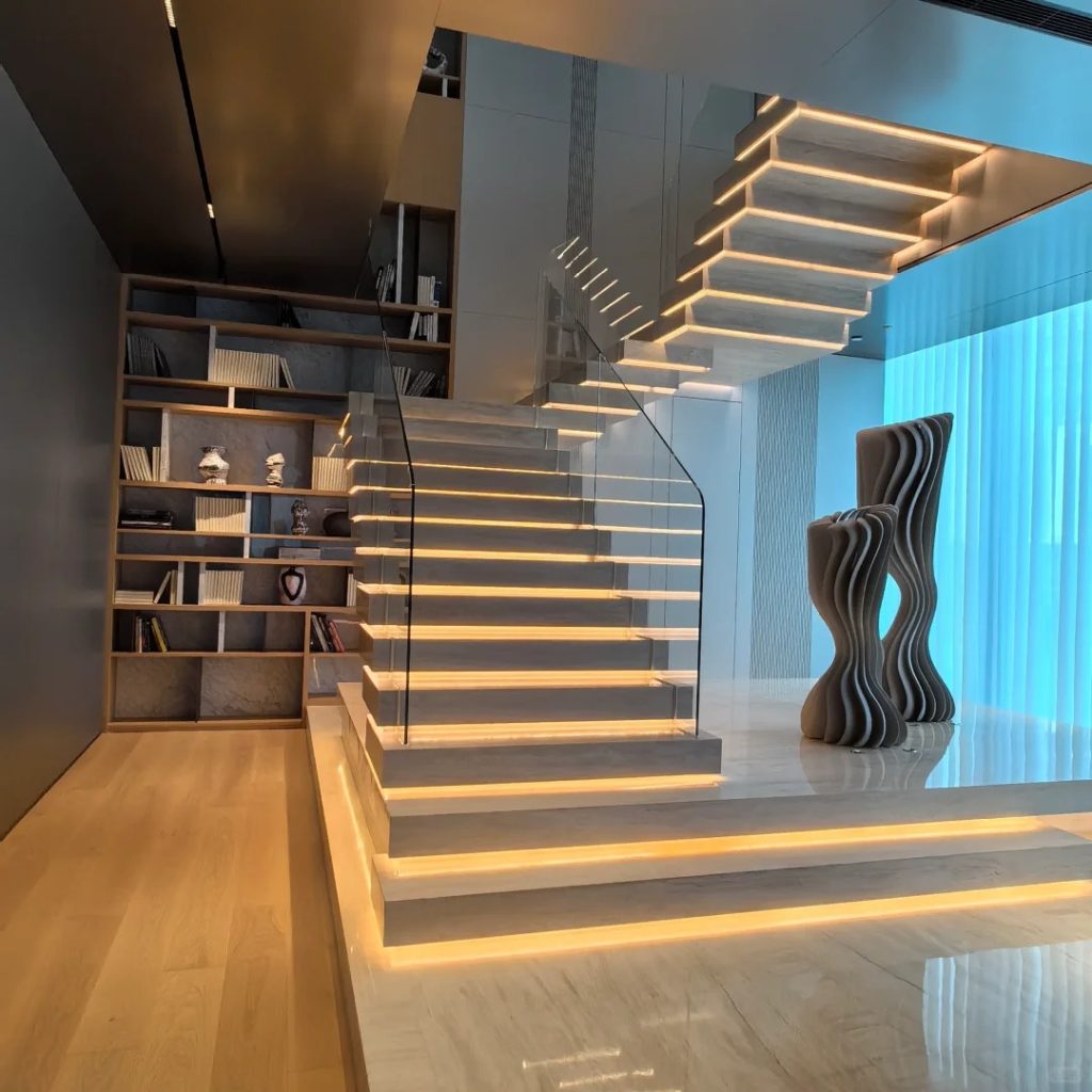 The unique stoacted floating staircase .