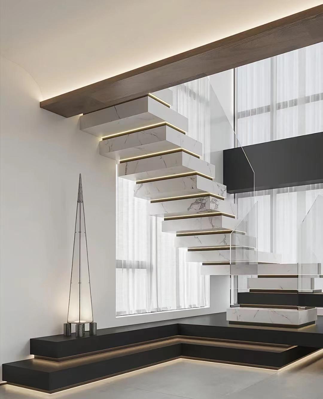 floating stairs-marble steps finish - stacked stairs -YBF-2 - Image 3